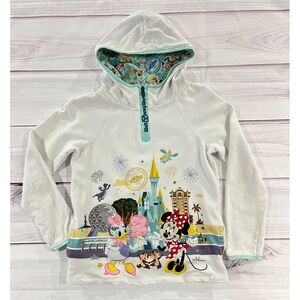 Walt Disney World Hoodie Girls Large White Mickey Mouse And Friends Quarter Zip